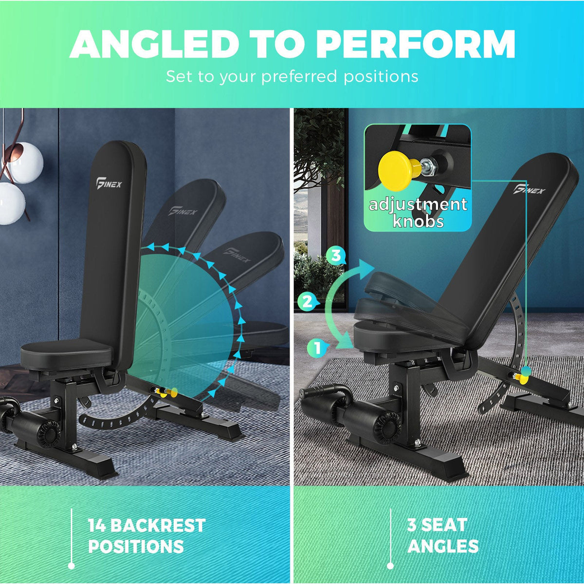 WB-FID-A51-BK Finex Weight Bench Press Adjustable FID Bench Press Flat Incline Decline Bench