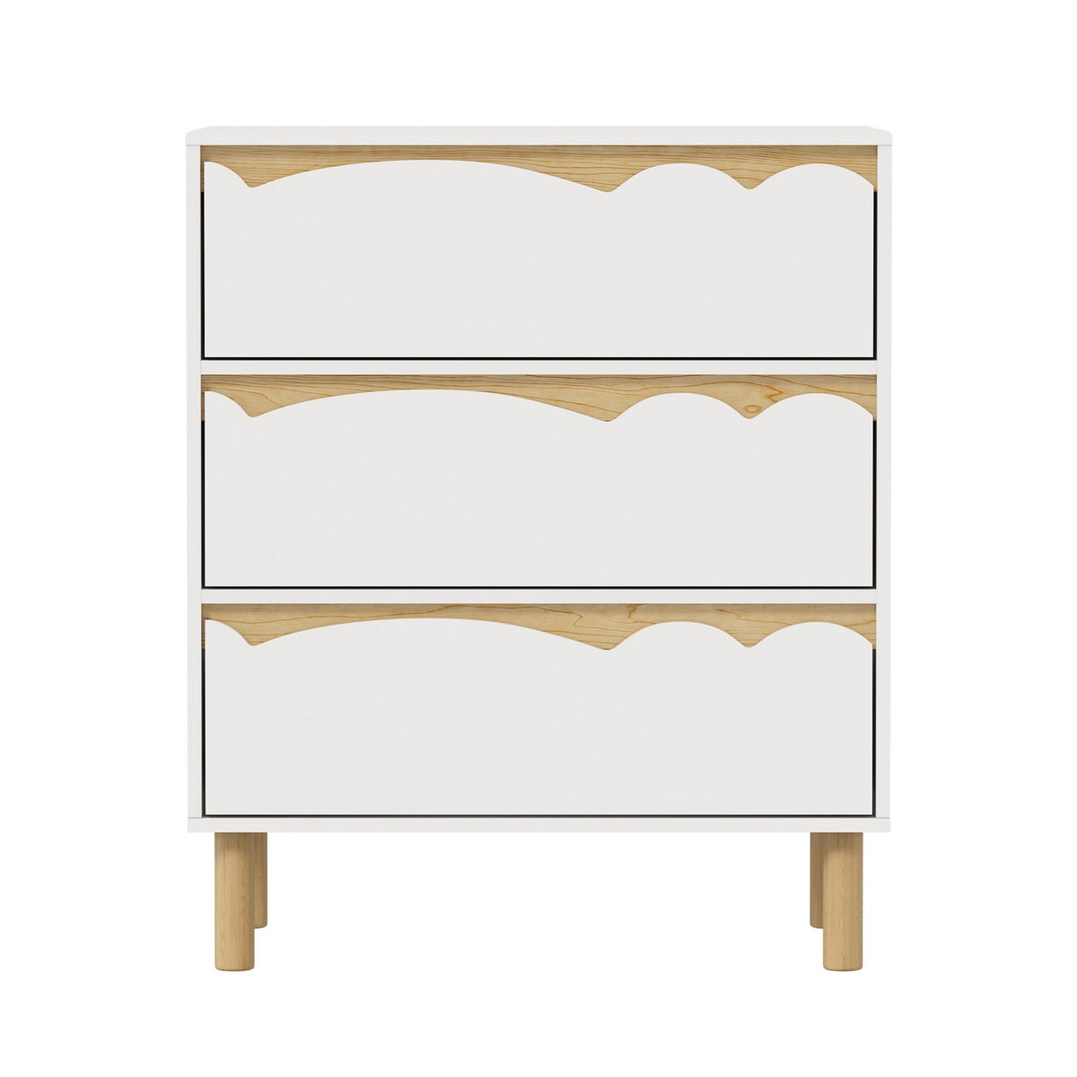 COD-KID-MINA-3D-WH Oikiture 3 Chest Of Drawers Handle-free Dresser Kids Bedroom Storage White