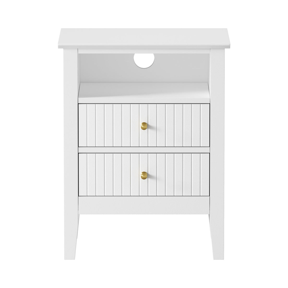 BT-PRIN-SELF2-WH Oikiture Bedside Table Nightstand 2 Drawer with Shelf Storage Cabinet White