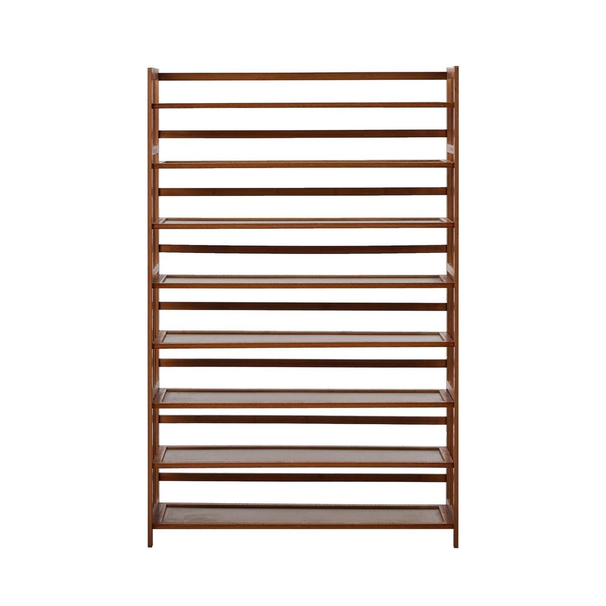 SS-BM-880-BR Oikiture Shoe Rack Storage Organizer Bamboo Stand 8 Shelves Brown