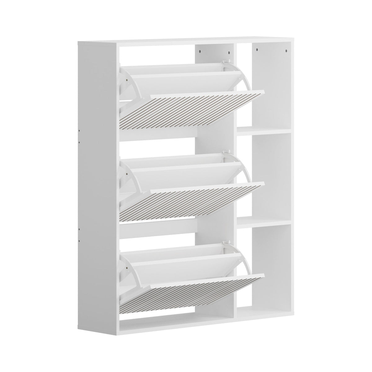 SS-VJ-TICK-3R3S-WH-AB Oikiture Shoe Rack Storage Cabinet with Display Shelves Organiser White