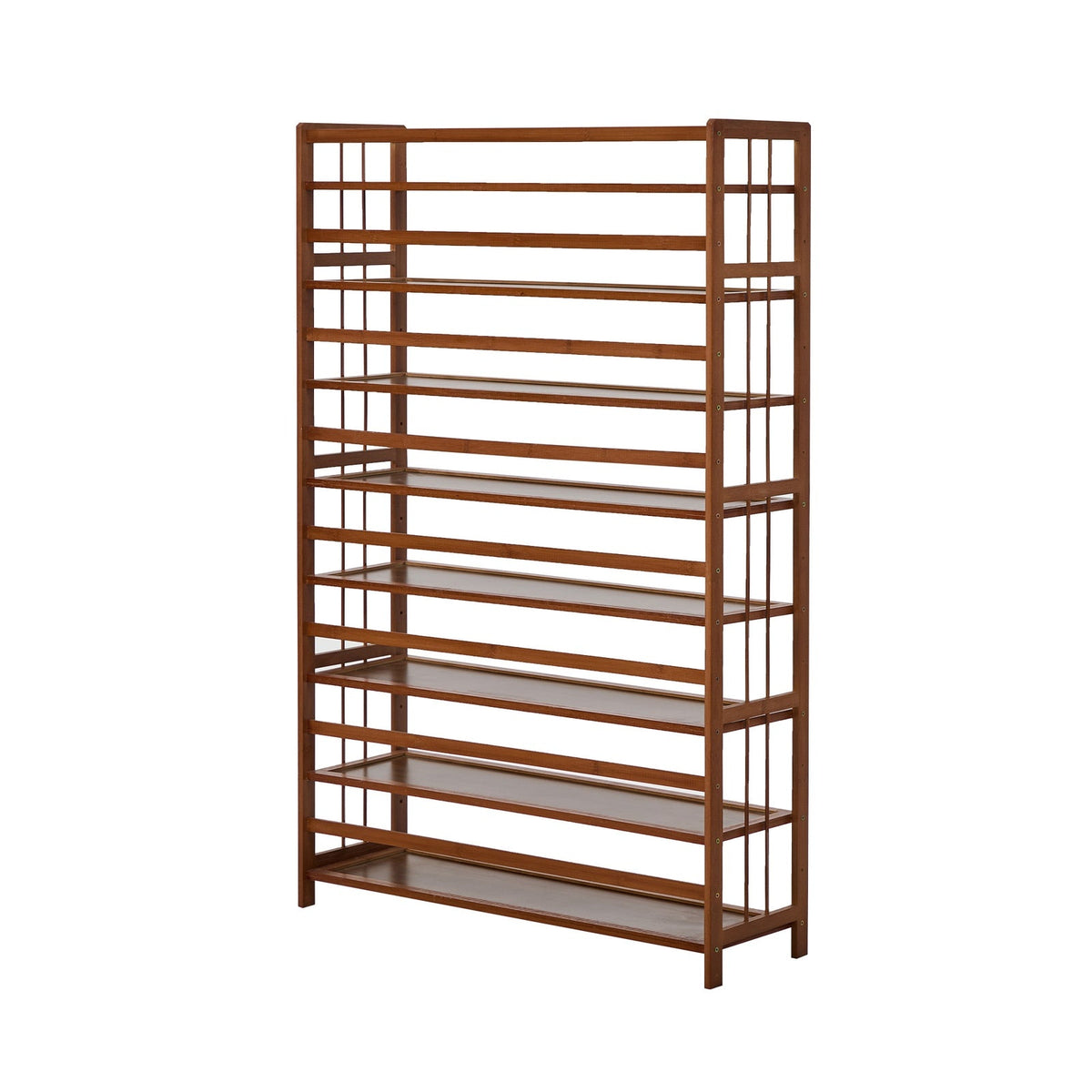 SS-BM-880-BR Oikiture Shoe Rack Storage Organizer Bamboo Stand 8 Shelves Brown