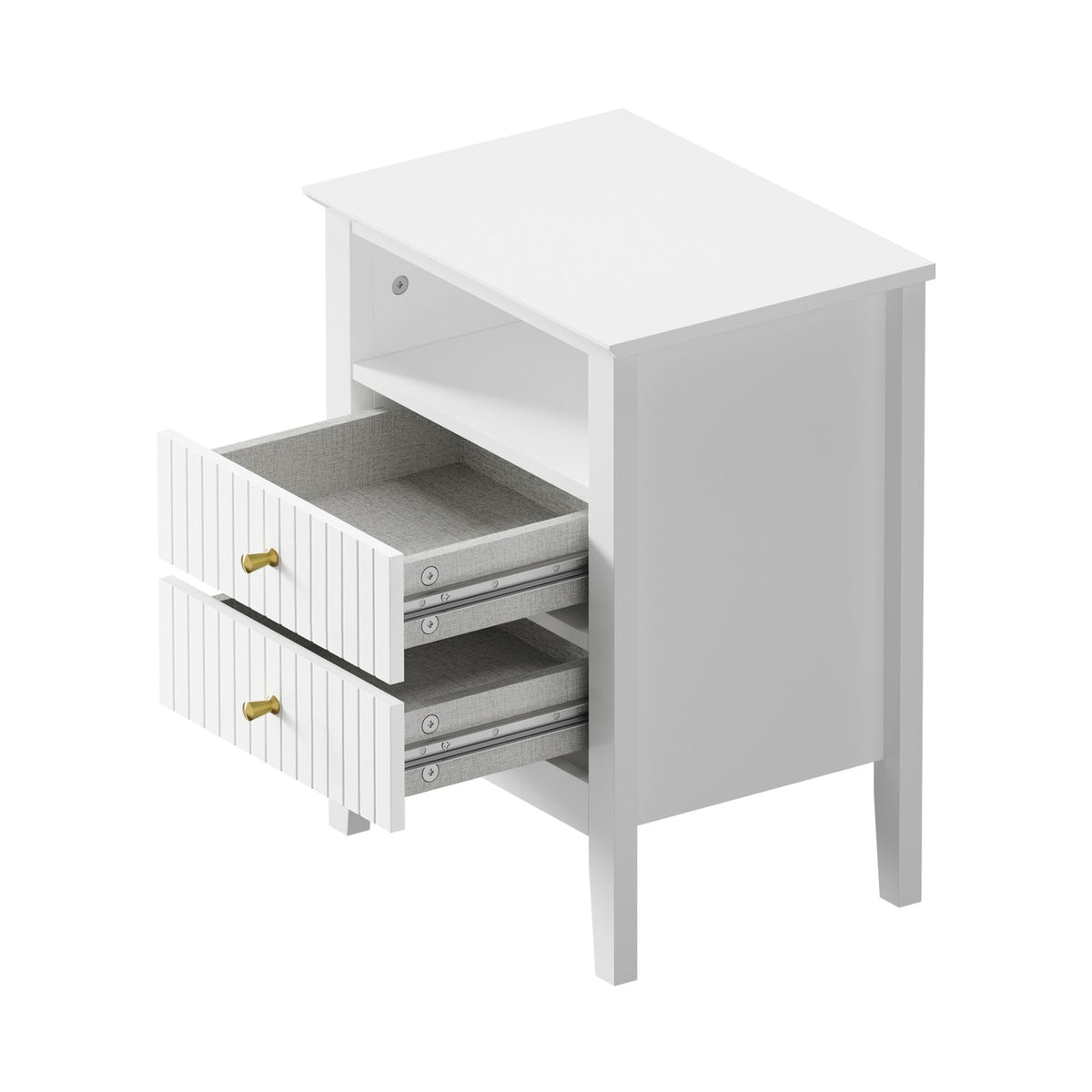 BT-PRIN-SELF2-WH Oikiture Bedside Table Nightstand 2 Drawer with Shelf Storage Cabinet White