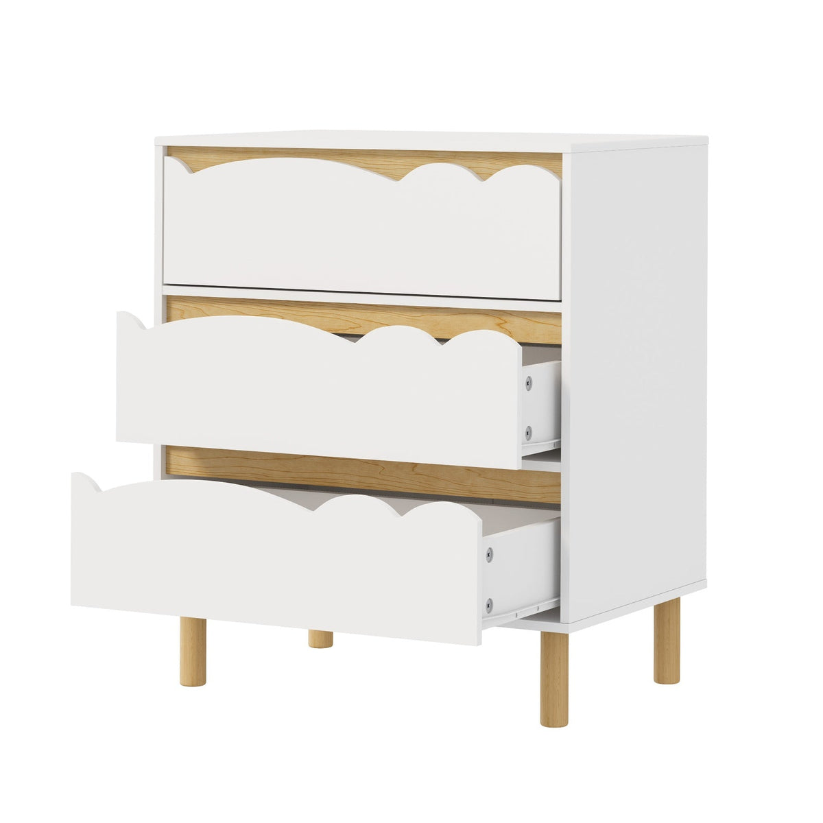 COD-KID-MINA-3D-WH Oikiture 3 Chest Of Drawers Handle-free Dresser Kids Bedroom Storage White