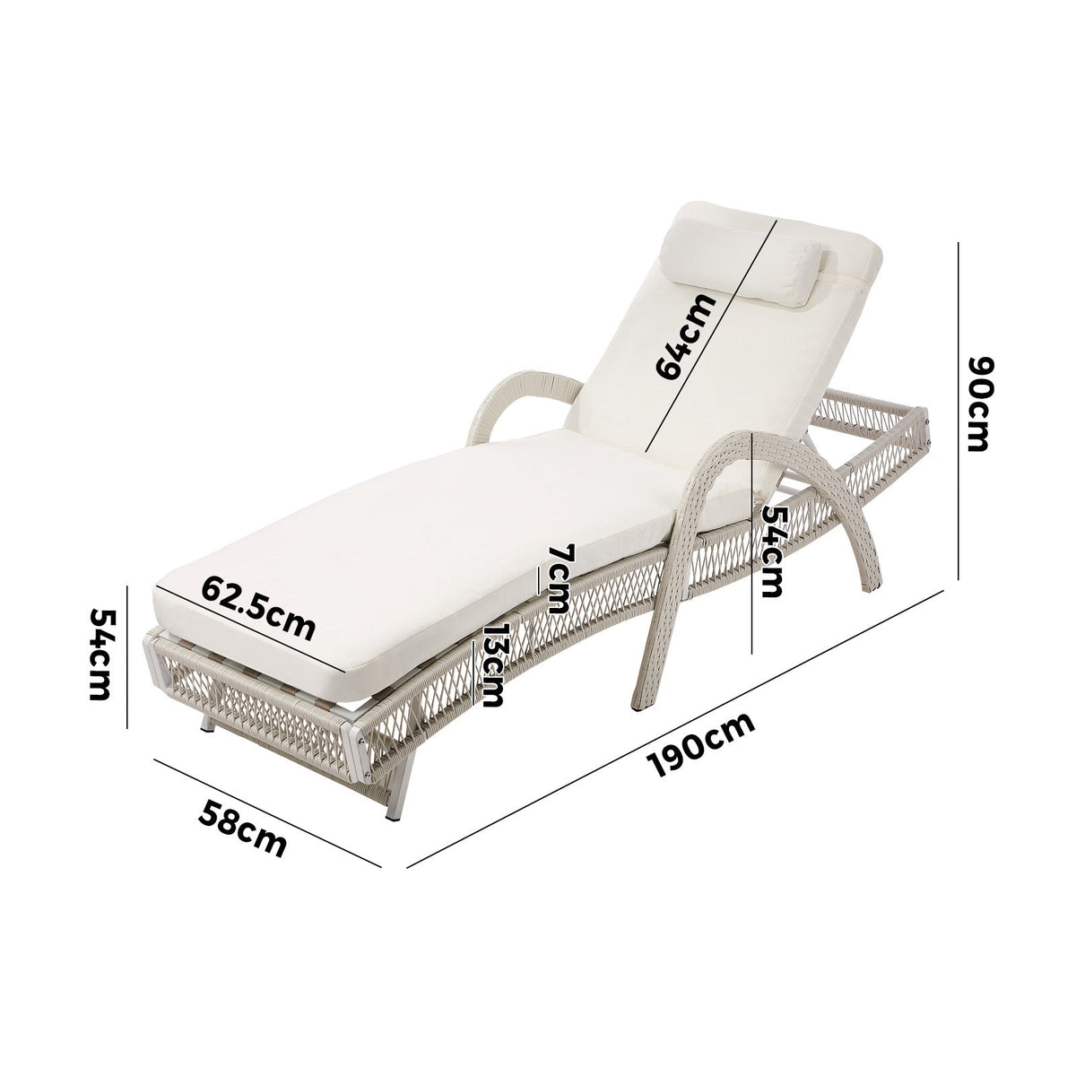 SL-FURA-BE Livsip Sun Lounge Wicker Lounger Day Bed Outdoor Patio Furniture Beige