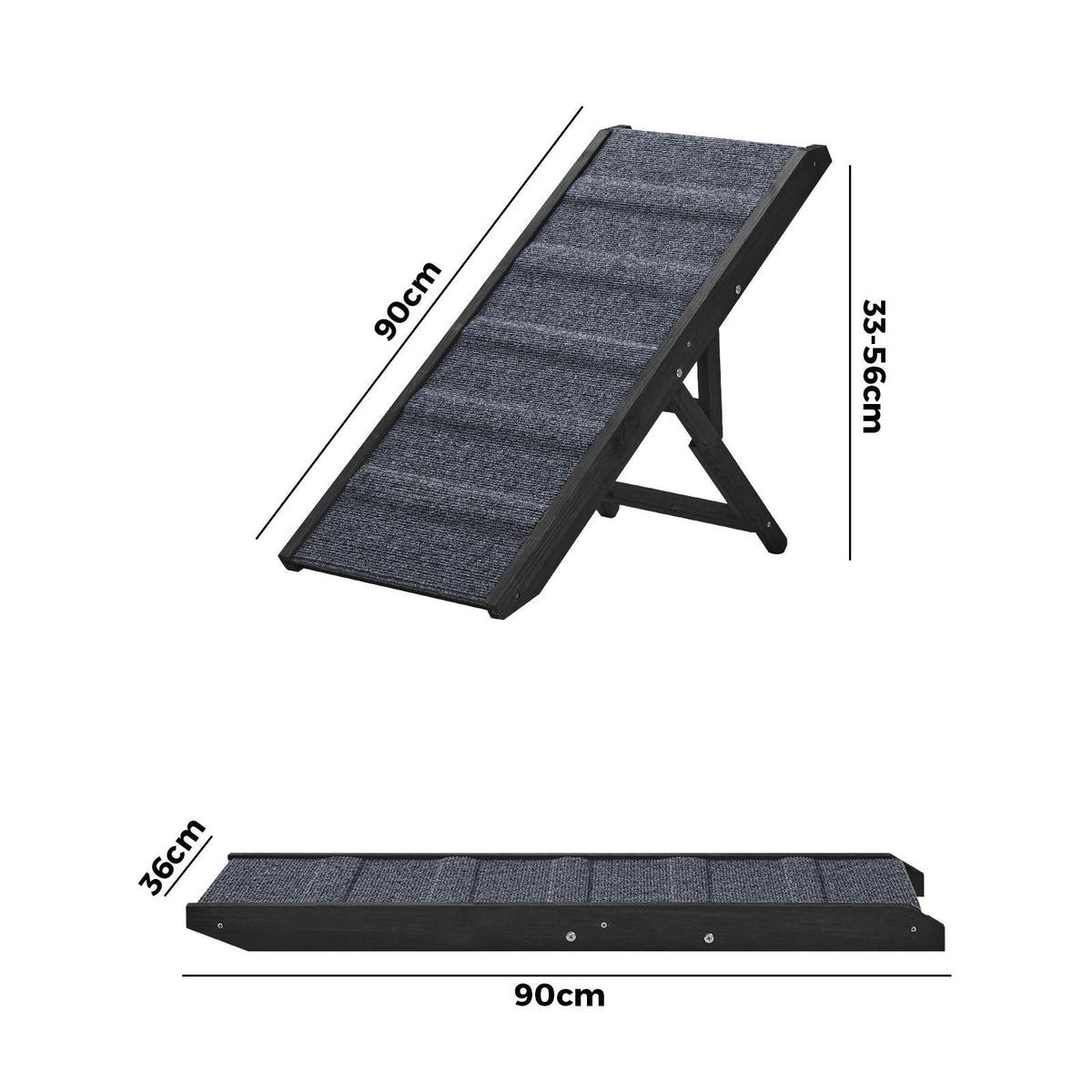 PET-RAMP-90-BK Alopet Dog Pet Ramp Adjustable Height Dogs Stairs Bed Sofa Car Foldable 90cm