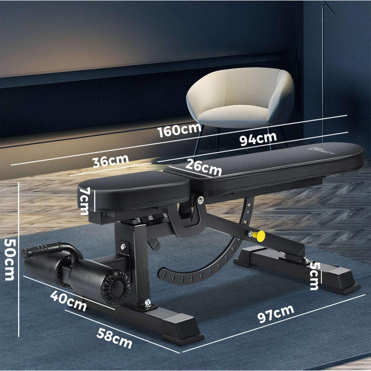 WB-FID-A51-BK Finex Weight Bench Press Adjustable FID Bench Press Flat Incline Decline Bench