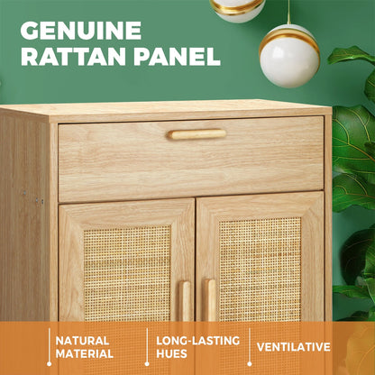 SB-A18-RAT-WD Oikiture Sideboard Rattan Hallway Table Wood