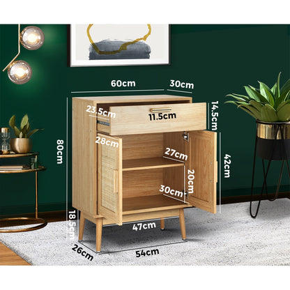 SB-A18-RAT-WD Oikiture Sideboard Rattan Hallway Table Wood