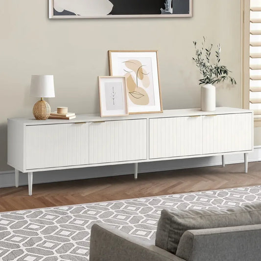EU-PUTI-180-WH-AB Oikiture TV Cabinet Entertainment Unit Stand 180cm Storage Shelf Four Door White