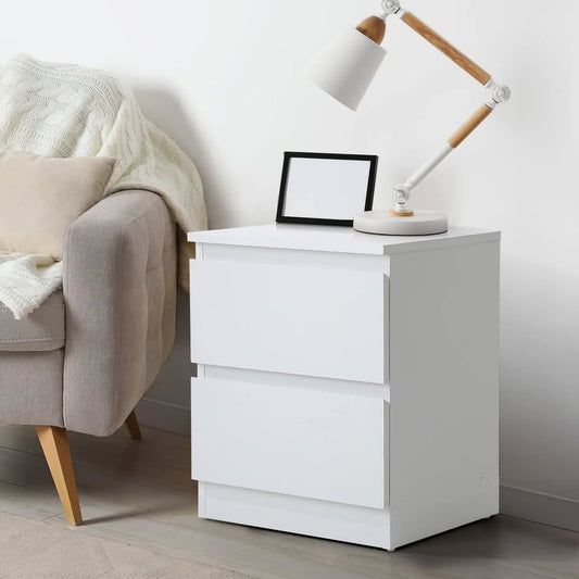 BT-PURI-2D-WH Oikiture Bedside Table Nightstand 2 Drawers Side End Table Storage Cabinet White
