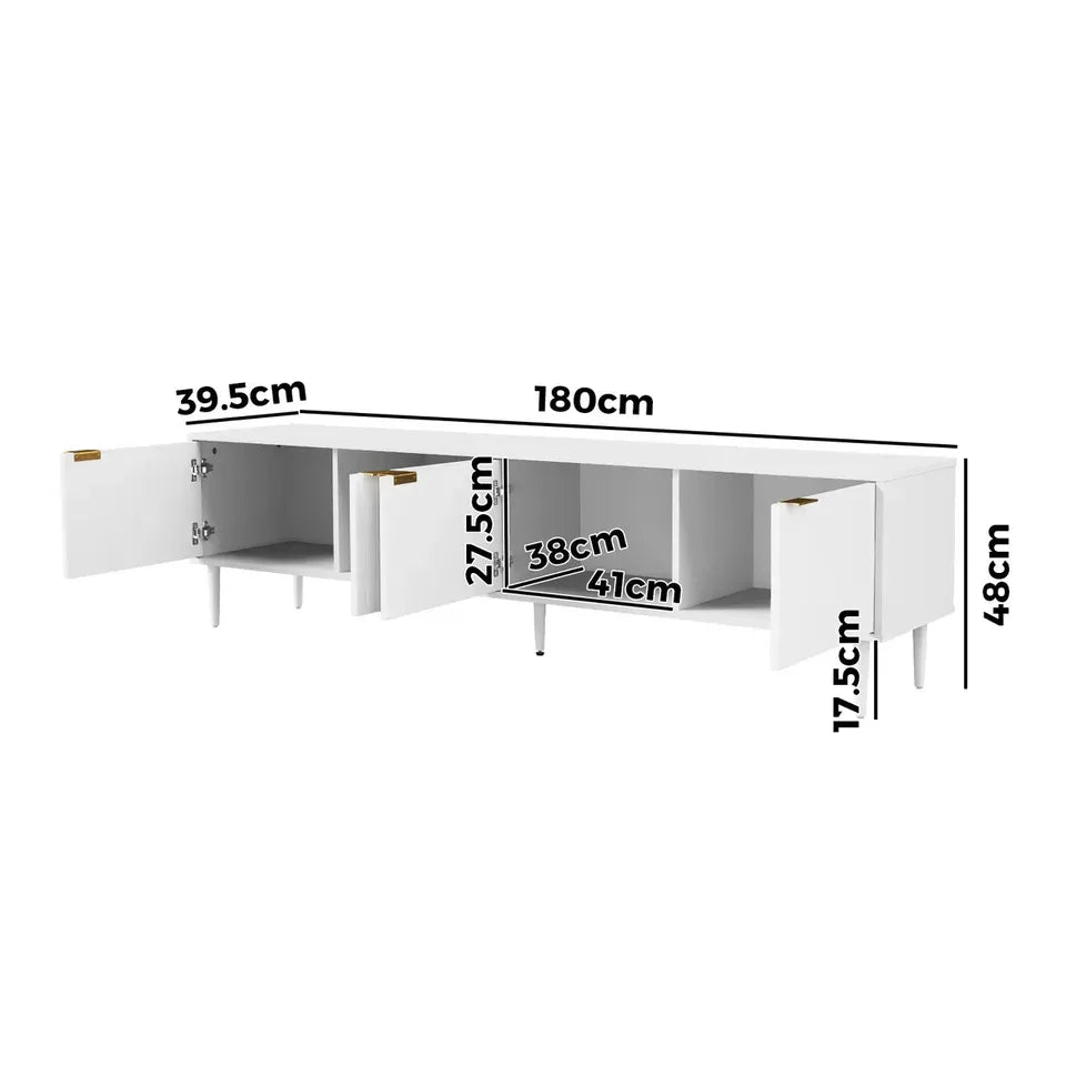 EU-PUTI-180-WH-AB Oikiture TV Cabinet Entertainment Unit Stand 180cm Storage Shelf Four Door White
