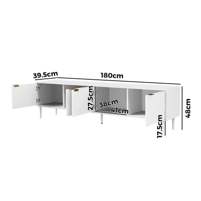 EU-PUTI-180-WH-AB Oikiture TV Cabinet Entertainment Unit Stand 180cm Storage Shelf Four Door White