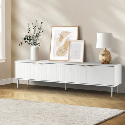 EU-PUTI-180-WH-AB Oikiture TV Cabinet Entertainment Unit Stand 180cm Storage Shelf Four Door White
