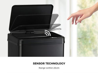 BIN-MT-B1-40L-BK Oikiture 40L Motion Sensor Rubbish Bin Kitchen Waste Can Stainless Steel Black