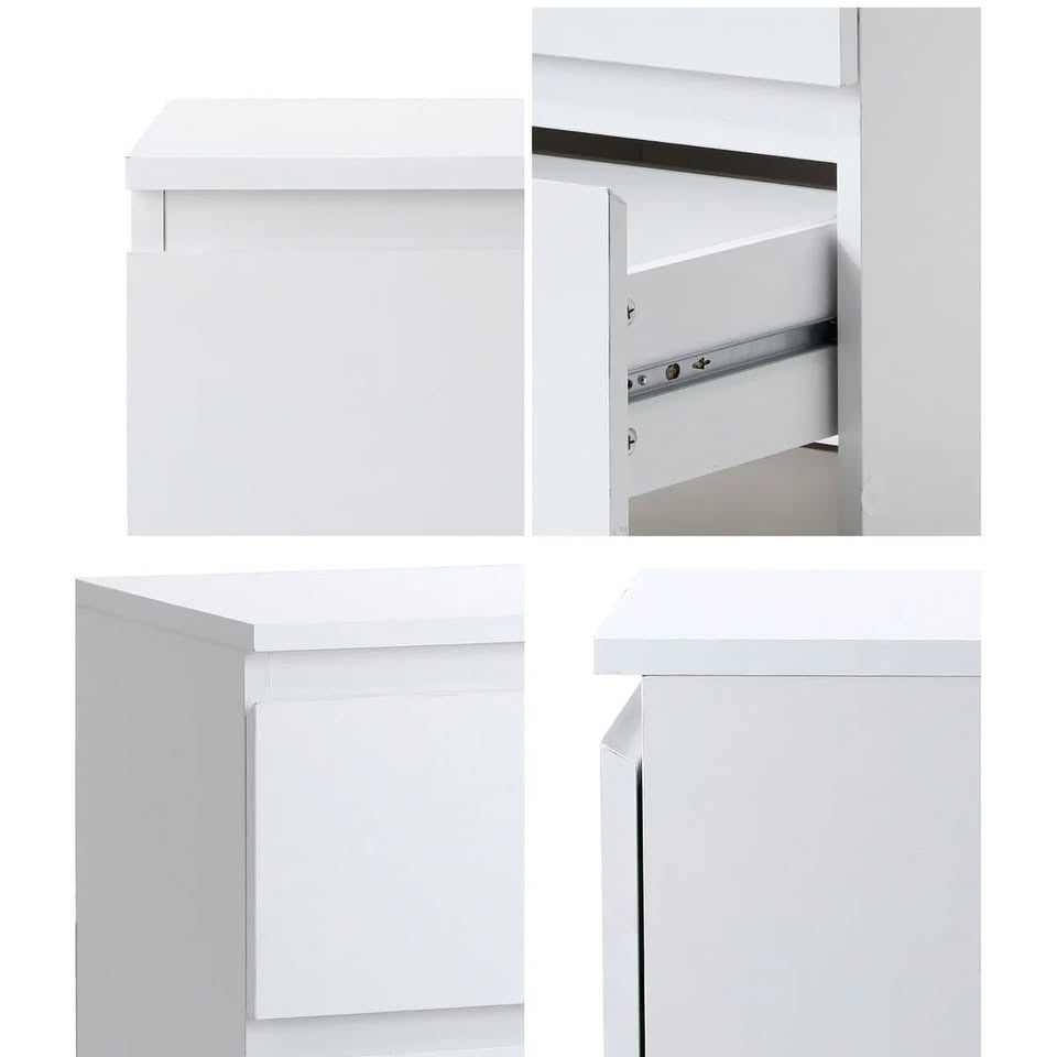 BT-PURI-2D-WH Oikiture Bedside Table Nightstand 2 Drawers Side End Table Storage Cabinet White