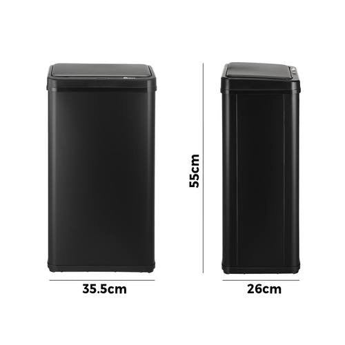 BIN-MT-B1-40L-BK Oikiture 40L Motion Sensor Rubbish Bin Kitchen Waste Can Stainless Steel Black