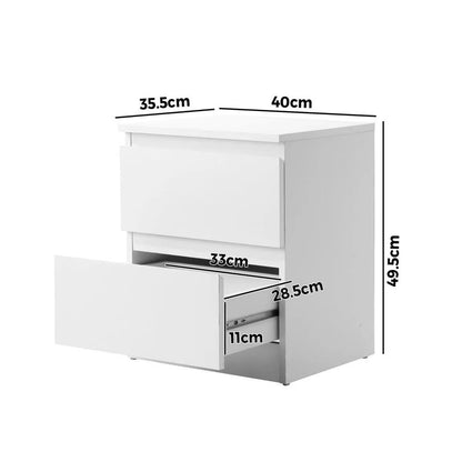 BT-PURI-2D-WH Oikiture Bedside Table Nightstand 2 Drawers Side End Table Storage Cabinet White