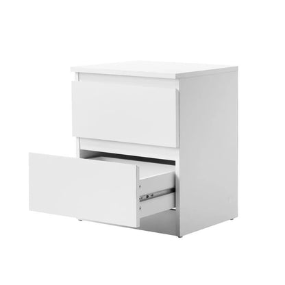 BT-PURI-2D-WH Oikiture Bedside Table Nightstand 2 Drawers Side End Table Storage Cabinet White
