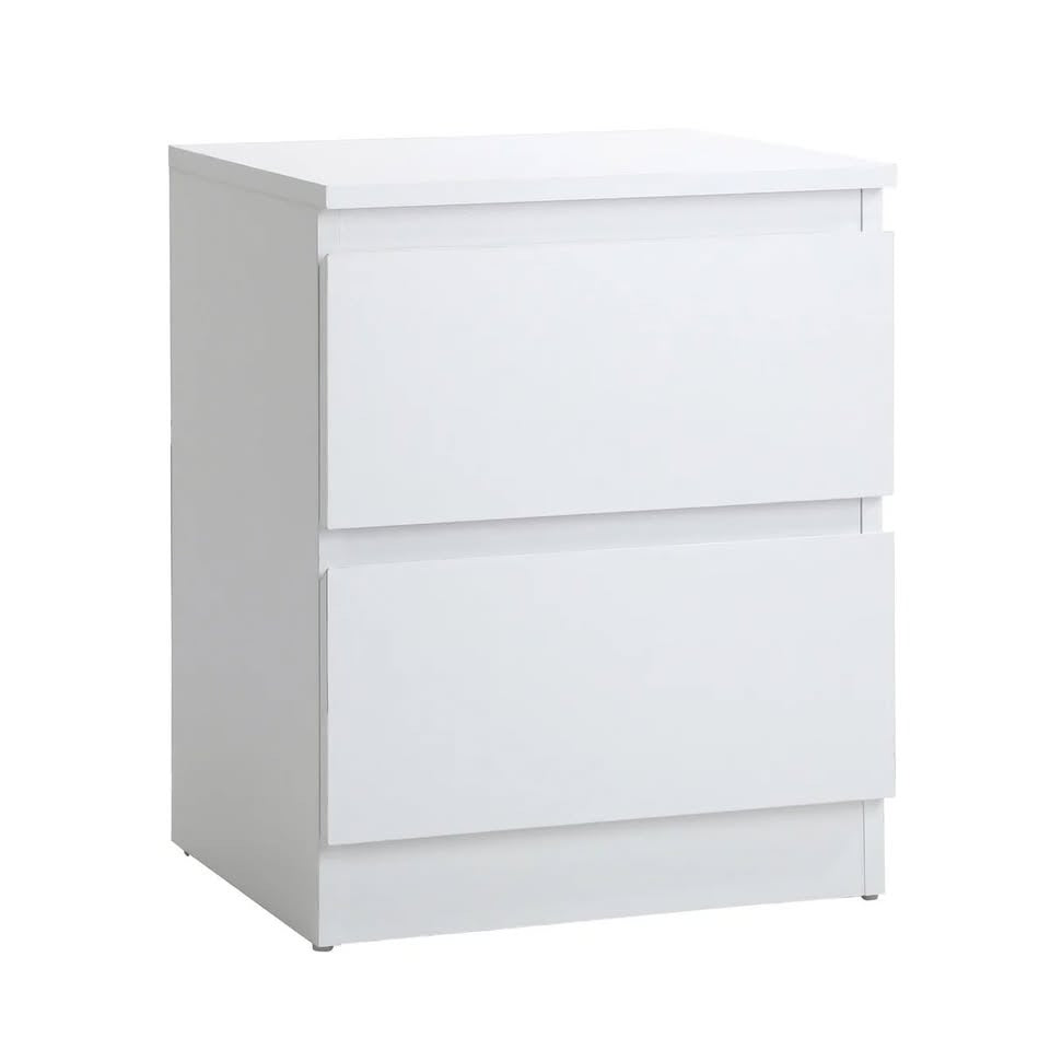 BT-PURI-2D-WH Oikiture Bedside Table Nightstand 2 Drawers Side End Table Storage Cabinet White