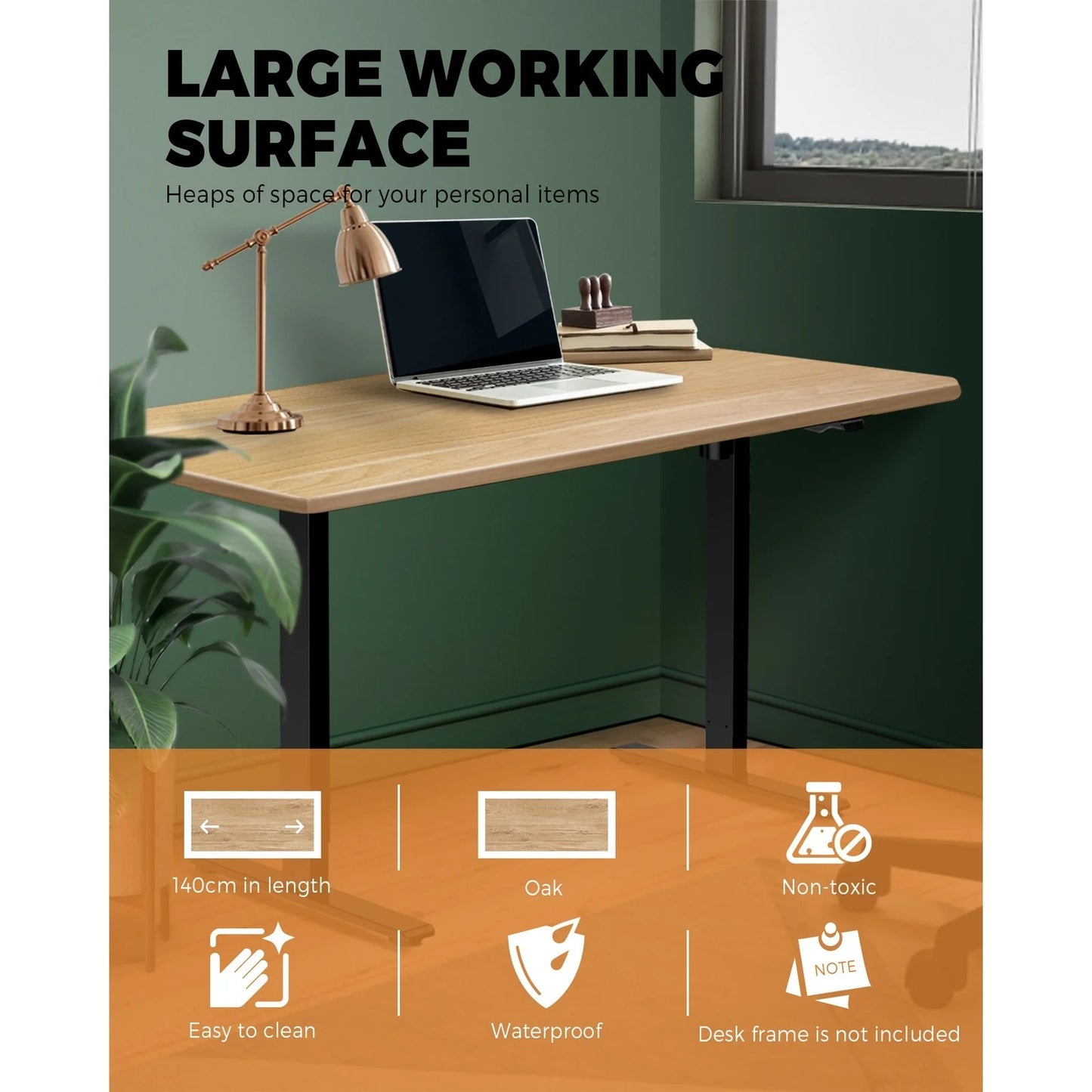 DB-A3-OAK Oikiture Standing Desk Table Top Only For Office Computer Desk Oak 140cm