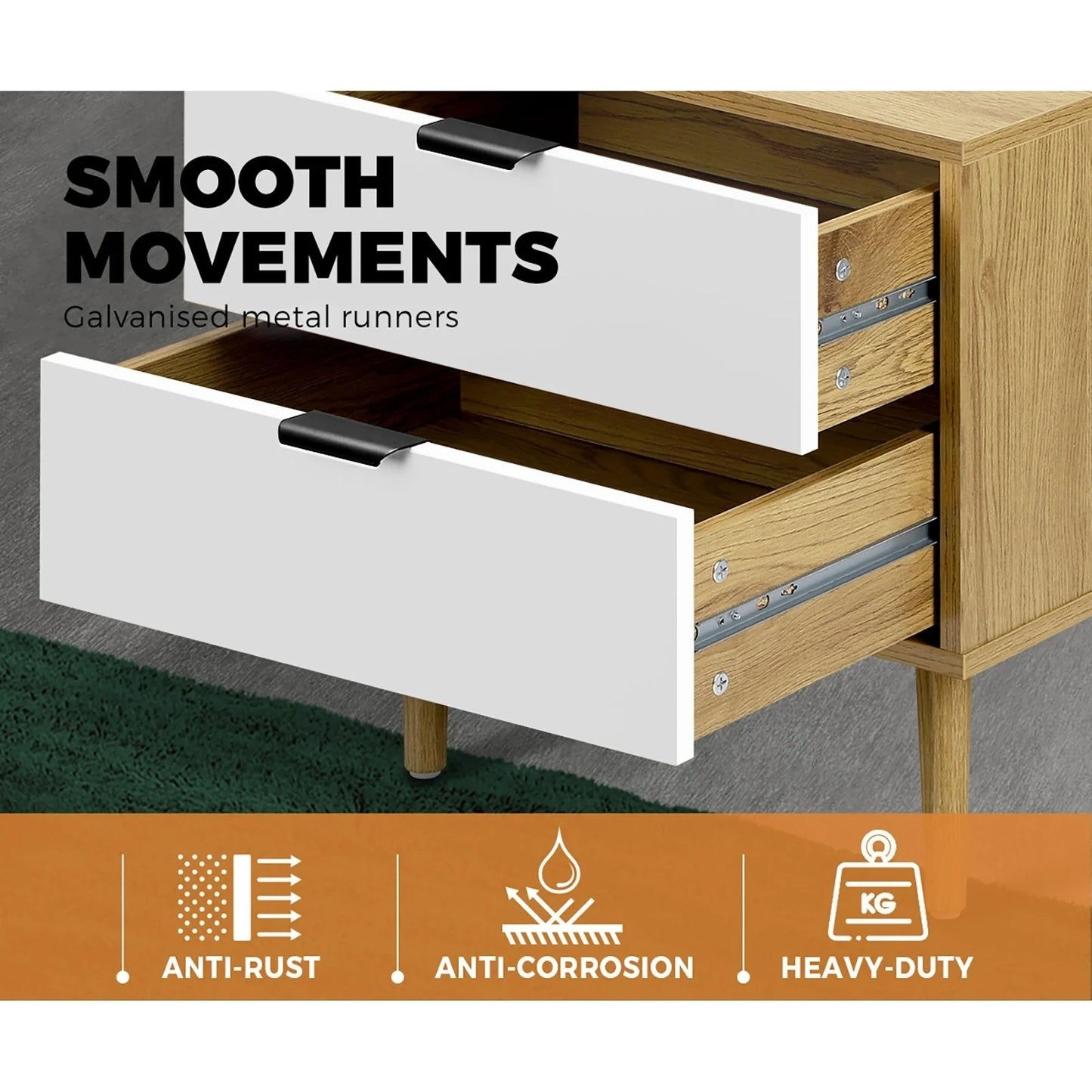 BT-A11-WHWD Oikiture Bedside Tables Side Table Nightstand Storage Cabinet Wood