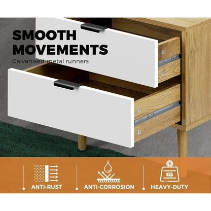 BT-A11-WHWD Oikiture Bedside Tables Side Table Nightstand Storage Cabinet Wood