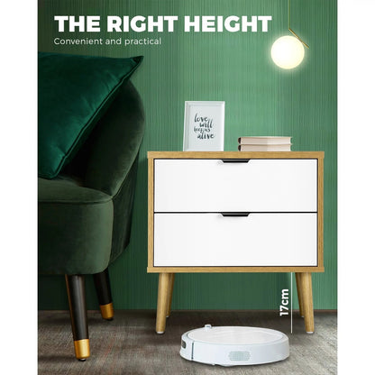BT-A11-WHWD Oikiture Bedside Tables Side Table Nightstand Storage Cabinet Wood