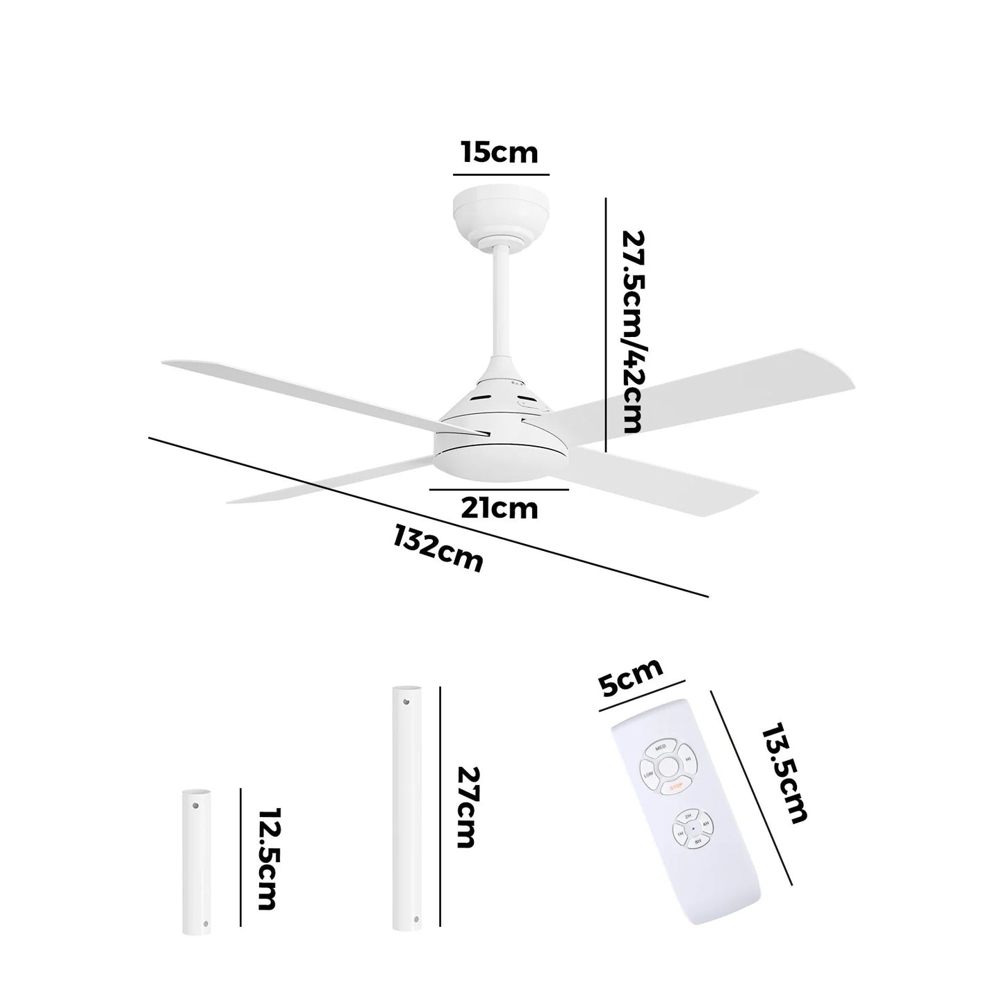 CF-A1-NL-WH Vevare 52'' Ceiling Fan AC Remote Control Timer 4 Blades White