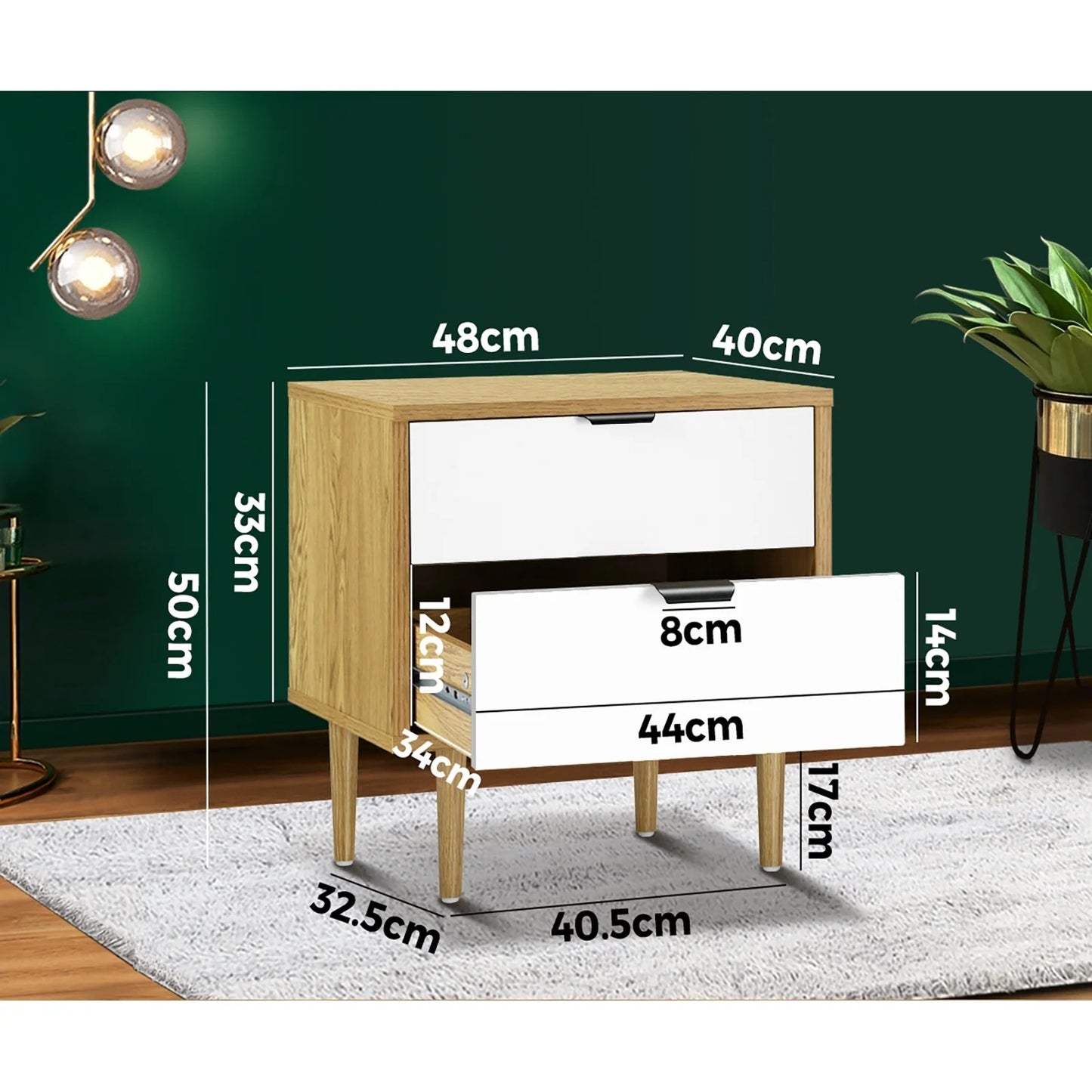 BT-A11-WHWD Oikiture Bedside Tables Side Table Nightstand Storage Cabinet Wood