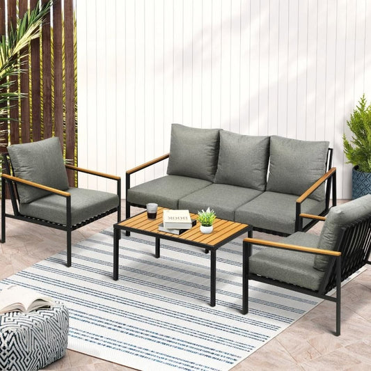 ODSS-SOREN-BK-AB Livsip Outdoor Lounge Sofa Set Patio Furniture Table Chairs Garden Lounge Set
