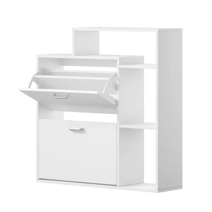 SS-VJ-2ROW-WH Oikiture Shoe Cabinet Storage 2 Doors Shoes Rack Display Wooden Shelves White