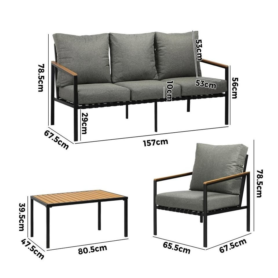 ODSS-SOREN-BK-AB Livsip Outdoor Lounge Sofa Set Patio Furniture Table Chairs Garden Lounge Set