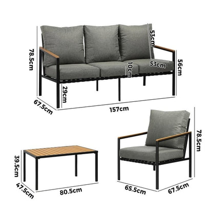 ODSS-SOREN-BK-AB Livsip Outdoor Lounge Sofa Set Patio Furniture Table Chairs Garden Lounge Set