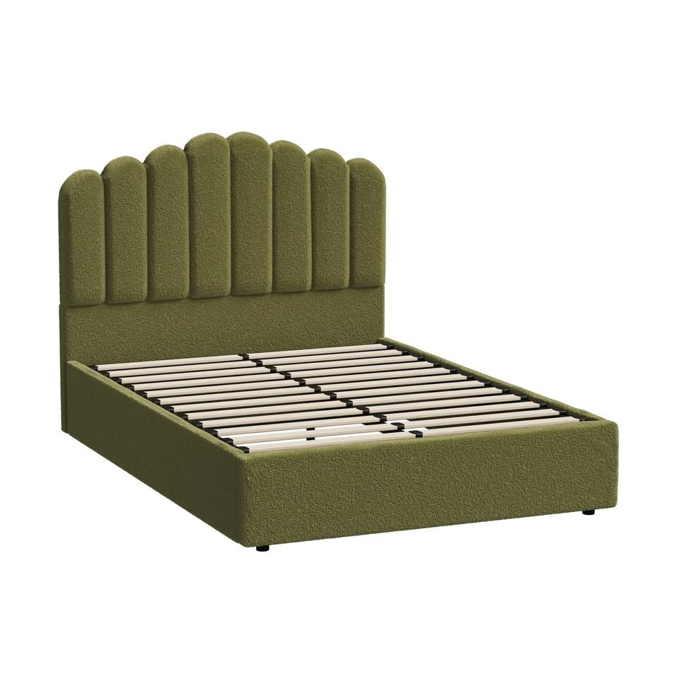 BF-B-KLON-Q-SP-GN-ABC Oikiture Bed Frame Queen Size Gas Lift Bed Base With Storage Sherpa Boucle KLON