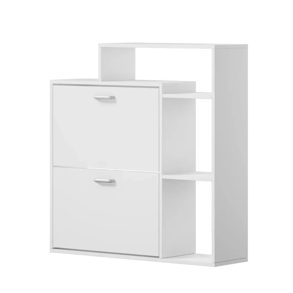 SS-VJ-2ROW-WH Oikiture Shoe Cabinet Storage 2 Doors Shoes Rack Display Wooden Shelves White