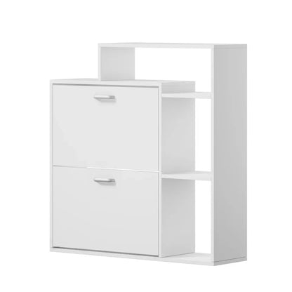 SS-VJ-2ROW-WH Oikiture Shoe Cabinet Storage 2 Doors Shoes Rack Display Wooden Shelves White