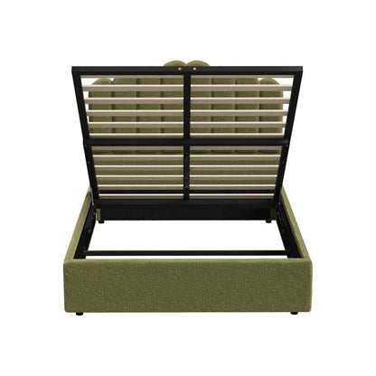 BF-B-KLON-Q-SP-GN-ABC Oikiture Bed Frame Queen Size Gas Lift Bed Base With Storage Sherpa Boucle KLON