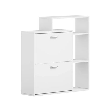 SS-VJ-2ROW-WH Oikiture Shoe Cabinet Storage 2 Doors Shoes Rack Display Wooden Shelves White