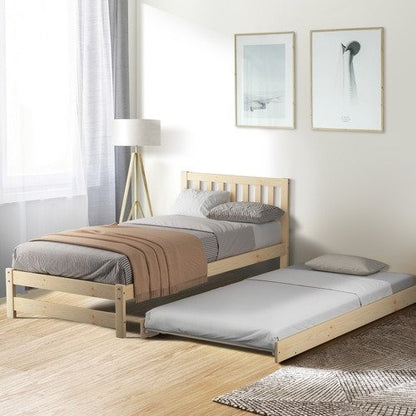 BF-W-A11-T2N-WD-AB Living Fusion Yesenia Pine Wood Single Bed with Trundle