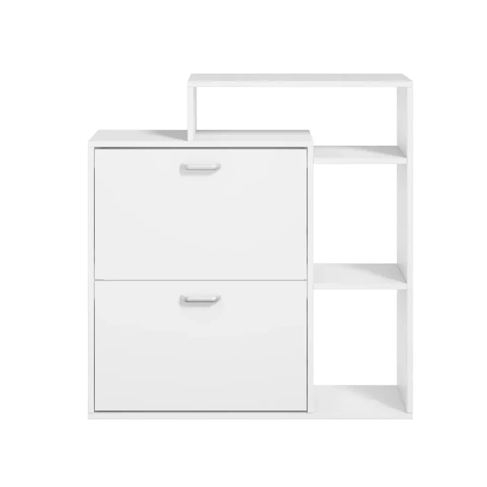 SS-VJ-2ROW-WH Oikiture Shoe Cabinet Storage 2 Doors Shoes Rack Display Wooden Shelves White