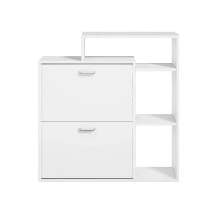SS-VJ-2ROW-WH Oikiture Shoe Cabinet Storage 2 Doors Shoes Rack Display Wooden Shelves White