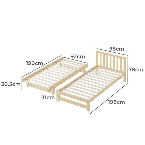 BF-W-A11-T2N-WD-AB Living Fusion Yesenia Pine Wood Single Bed with Trundle