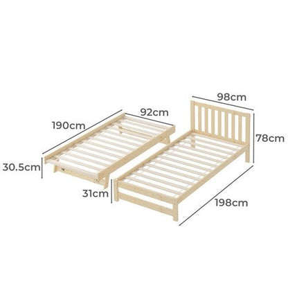 BF-W-A11-T2N-WD-AB Living Fusion Yesenia Pine Wood Single Bed with Trundle