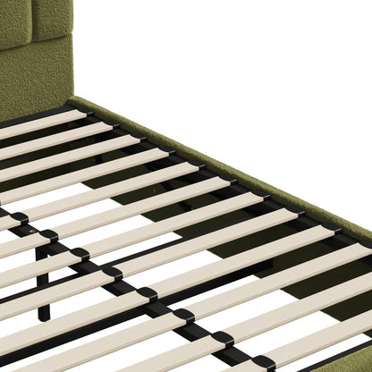BF-B-KLON-Q-SP-GN-ABC Oikiture Bed Frame Queen Size Gas Lift Bed Base With Storage Sherpa Boucle KLON