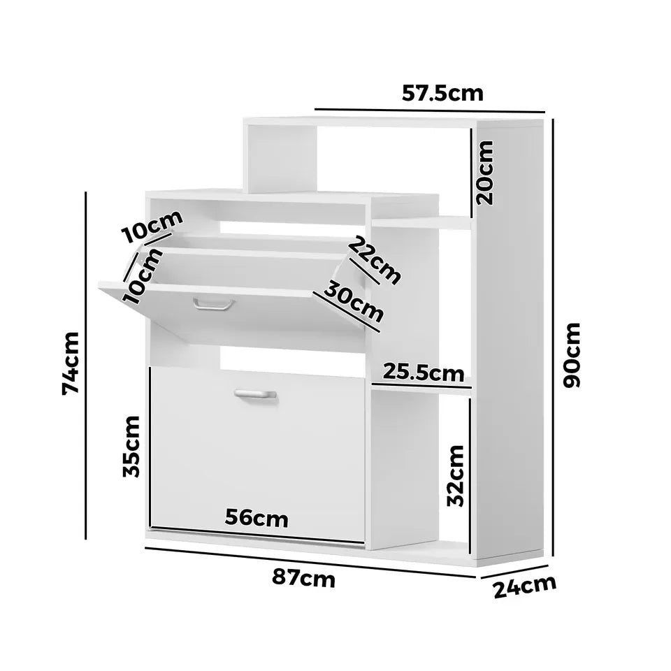 SS-VJ-2ROW-WH Oikiture Shoe Cabinet Storage 2 Doors Shoes Rack Display Wooden Shelves White