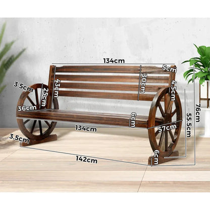 OD-WCH-3S-CA Livsip Garden Bench 3 Seater Outdoor Furniture Wooden Wagon Chair Patio Lounge