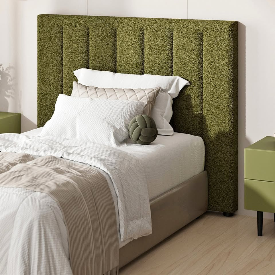 HB-EDDI-SP-GN Oikiture Bed Frame Headboard King Single Size Head Bedhead Green Boucle