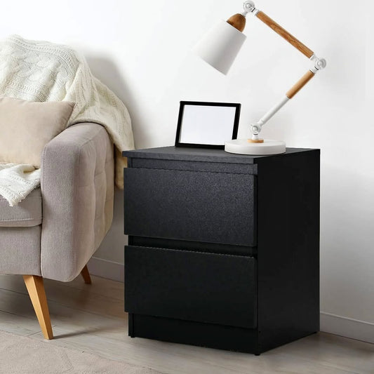 BT-PURI-2D-BK Oikiture Bedside Table Nightstand 2 Drawers Side End Table Storage Cabinet Black