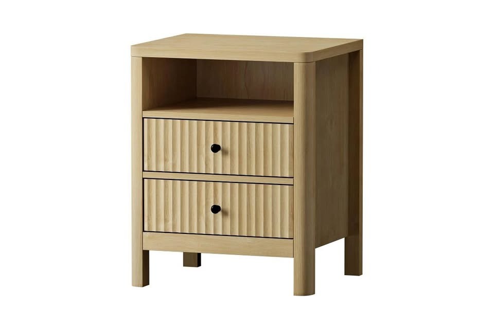 BT-WEST-1S2D-WD Oikiture Bedside Table 2 Drawers Open Shelf Natural